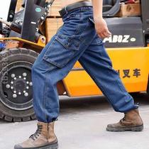 Anti-scalding and wear-resistant mens work clothes with multiple pockets for welders thickened labor cotton jeans loose labor protection for construction sites