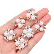 10Pcs Sparkling Pearl Flower Rhinestone Buttons For Hair Pin