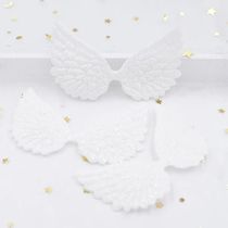 20Pcs 74*43mm White Angel Wing Appliques Single Sided Glitte