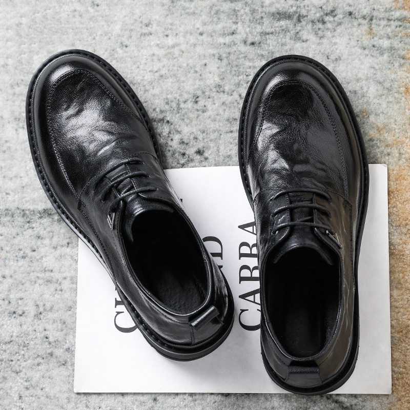 Walker shop皮鞋男真皮脚宽正装商务男鞋高级英伦圆头男士休闲鞋