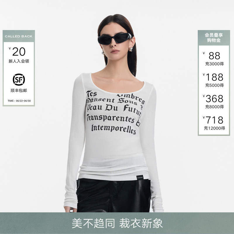 [Same Style as Meng Ziyi] Calledback Long-Sleeved T-Shirt for Women 2026 Summer Printed Slim-Fit Lightweight Top