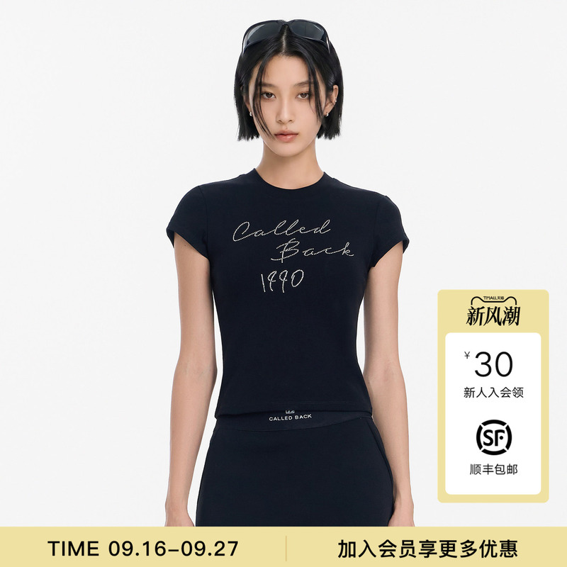 Called Back Black Short-Sleeved T-Shirt for Women, 2026 Autumn New Style, Rhinestone Embellished, Slim Fit, Versatile Design Top Called Back Black Short-Sleeved T-Shirt for Women, 2026 Autumn New Style, Rhinestone Embellished, Slim Fit, Versatile Design Top
