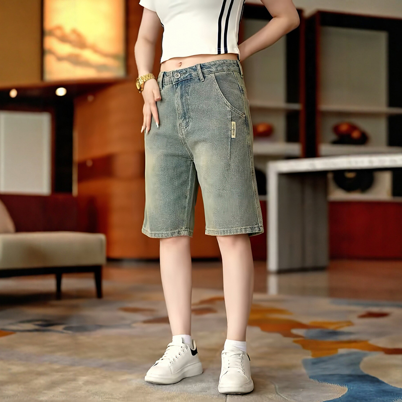 Vintage Yellow Mud Denim Shorts for Men, Summer Thin Starry Sky Pattern Loose Casual Five-Point Pants, Trendy Versatile Mid-Length Shorts for Men Vintage Yellow Mud Denim Shorts for Men, Summer Thin Starry Sky Pattern Loose Casual Five-Point Pants, Trendy Versatile Mid-Length Shorts for Men