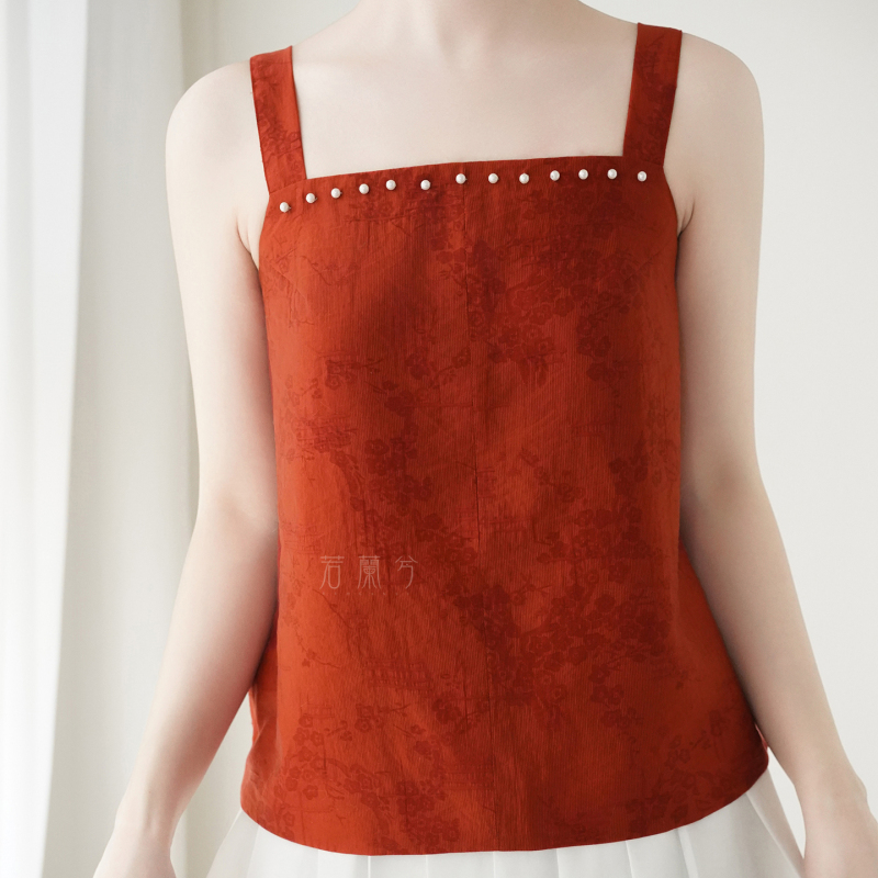 Pearl Strap, Ruolanxi Song Tube Top Inner Layer, Spring/Summer Versatile Airplane Sleeve Pleated Skirt, Chinese Style for Everyday Wear