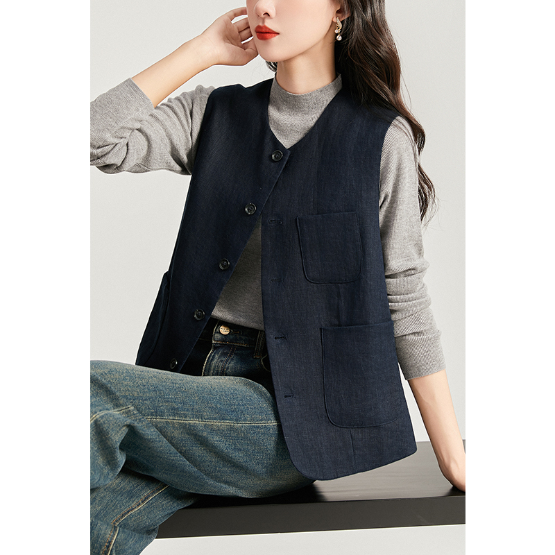 【Qinglan】Artistic Retro, Natural Texture, Ramie Vest, Sleeveless Jacket, Outerwear, Women's Vest 【Qinglan】Artistic Retro, Natural Texture, Ramie Vest, Sleeveless Jacket, Outerwear, Women's Vest