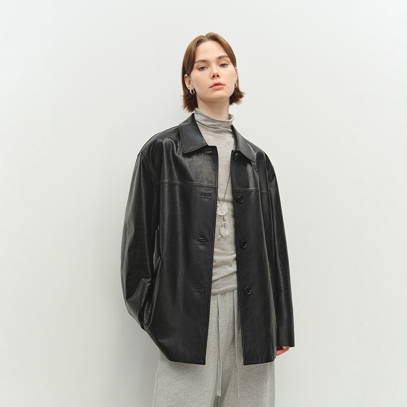 Nancheng Story | Newly Imported Black Lapel Silhouette Leather Jacket Made of Small Deer Pattern Suede/Oiled Waxed Sheepskin