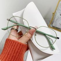 2024 New Metal Literary Student Myopia Flat Glasses Womens Casual No-Makeup Versatile Polygonal Anti-Blue Light Glasses