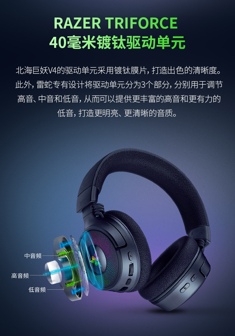 Проводной игровой гарнитуры razer雷蛇北海巨妖v4头戴式蓝牙2.4g三模无线rgb电竞游戏耳机麦