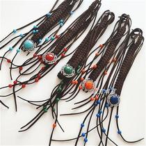Ethnic style leather rope headband retro unisex Mongolian dance performance forehead jewelry long tassel hair accessory