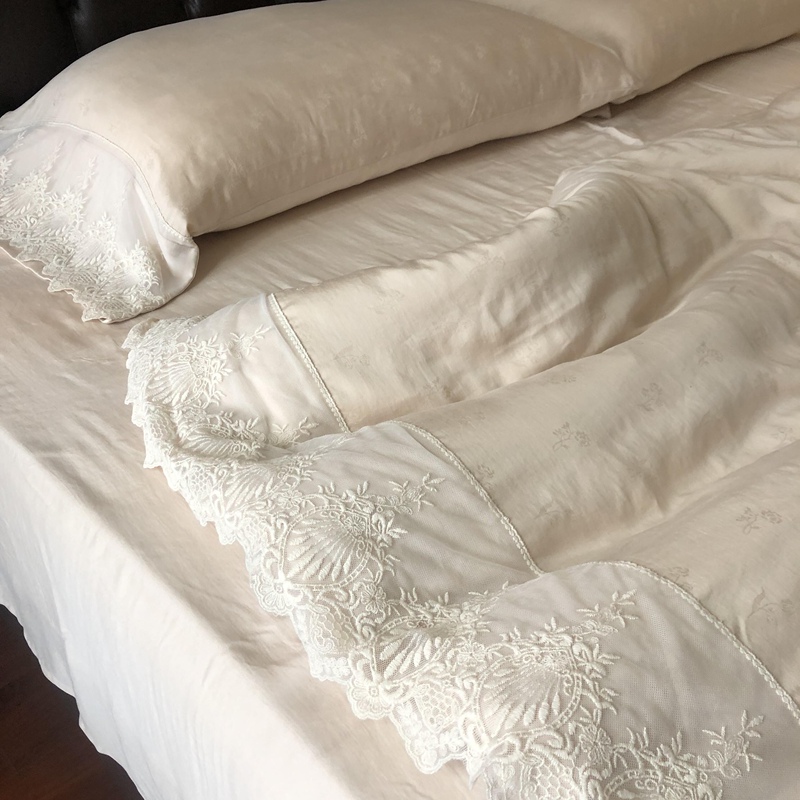 Mengduoduo Bedding Lenzing Tencel Lyocell High-End Sand-Washed Tencel French Lace Jacquard Four-Piece Set Mengduoduo Bedding Lenzing Tencel Lyocell High-End Sand-Washed Tencel French Lace Jacquard Four-Piece Set