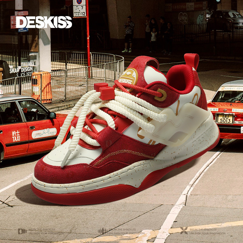 Deskiss Couple Shoes High Street Sneakers Red Sports Shoes for the Year of Birth Men's Shoes Loafers Thick-Soled Trendy American Style