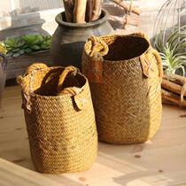 Pastoral style handmade storage basket natural straw flower basket flower tube flower vase decoration American country literature and art