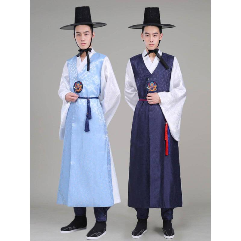25 New Retro Fashion Korean Traditional Costumes for Men, Korean Ethnic Performance Costumes, Stage Dance Costumes
