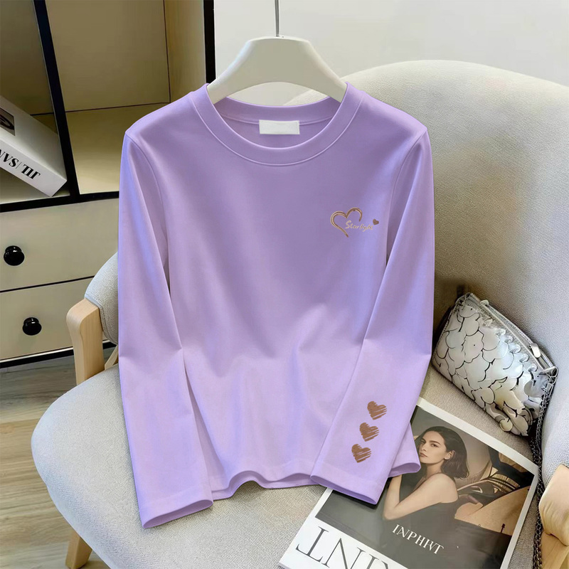 Long-Sleeved T-Shirt for Women, 2026 Early Autumn New Fashion High-End Base Shirt with Unique Cotton Light Purple Top