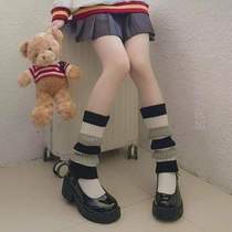 Legs Japanese calf autumn and winter warm Lolita womens socks white*y2k mid-calf protective jk socks bubble knitted
