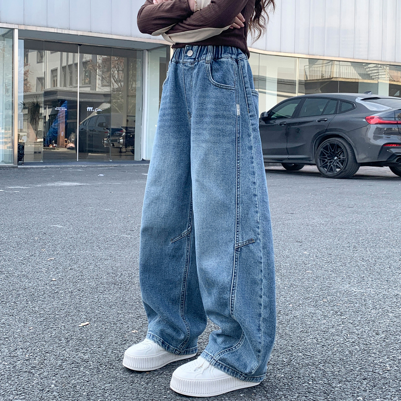 Roemey Korean Girls' Jeans Autumn 2026 New Children's Wide-Leg Scimitar Pants Girls' Spring and Autumn Pants