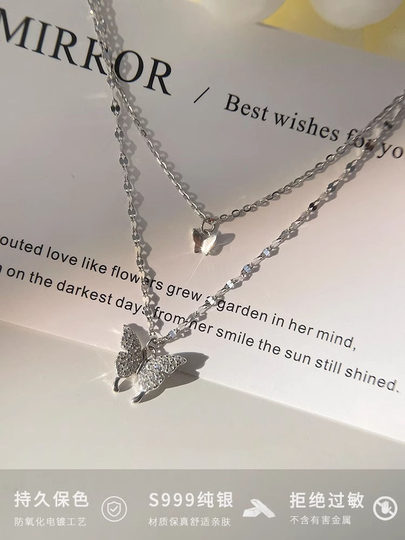 S999纯银蝴蝶项链女款2025新款爆款高级感生日新年礼物送女友老婆