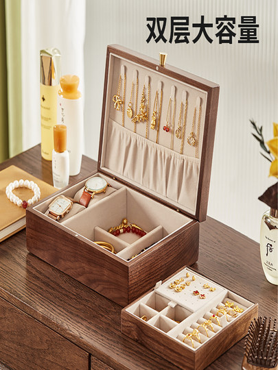 Walnut Solid Wood Jewelry Box, High-End Flip-Top Jewelry Storage Box, Birthday and New Year Gift for Best Friend, Girlfriend, Wife