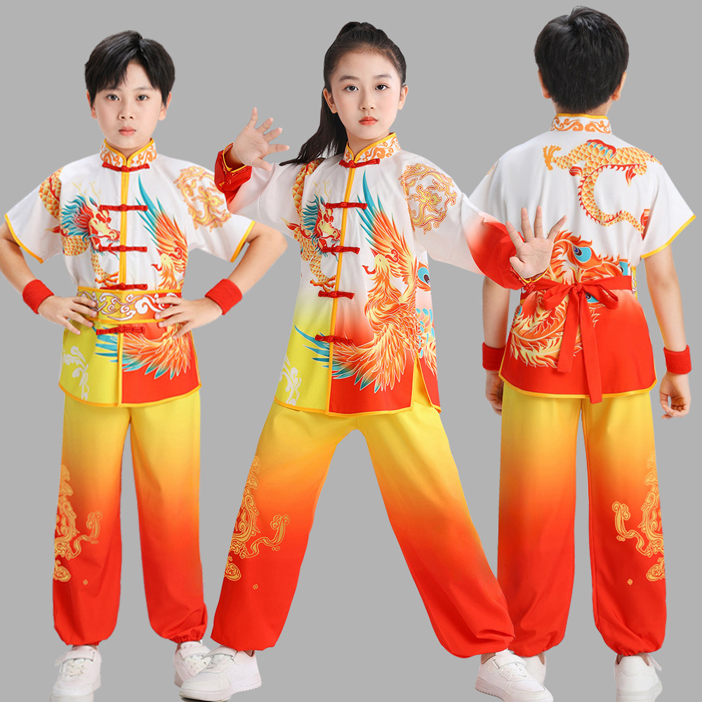 儿童打鼓服舞龙舞狮表演服装男女生武术练功服中国风运动会演出服