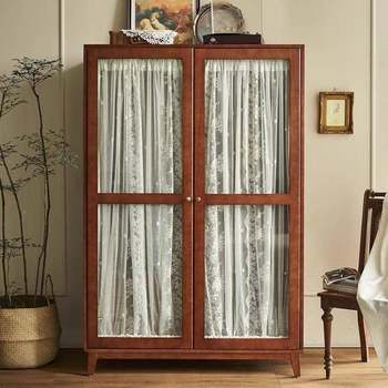 Wardrobe type solid bedroom qek room solid wood cabinet sliding door household storage wood french storage sliding small door wardrobe cabinet
