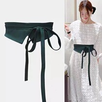 Cloth girdle straps and decorative dress with shirt skirt waist wide belt for women summer dark green black