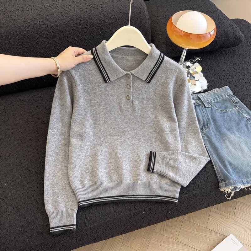 Early Autumn Korean Style Lapel Knitted Polo Shirt Top for Women 2026 New Autumn Pullover Slimming Versatile Long-Sleeved Sweater Early Autumn Korean Style Lapel Knitted Polo Shirt Top for Women 2026 New Autumn Pullover Slimming Versatile Long-Sleeved Sweater