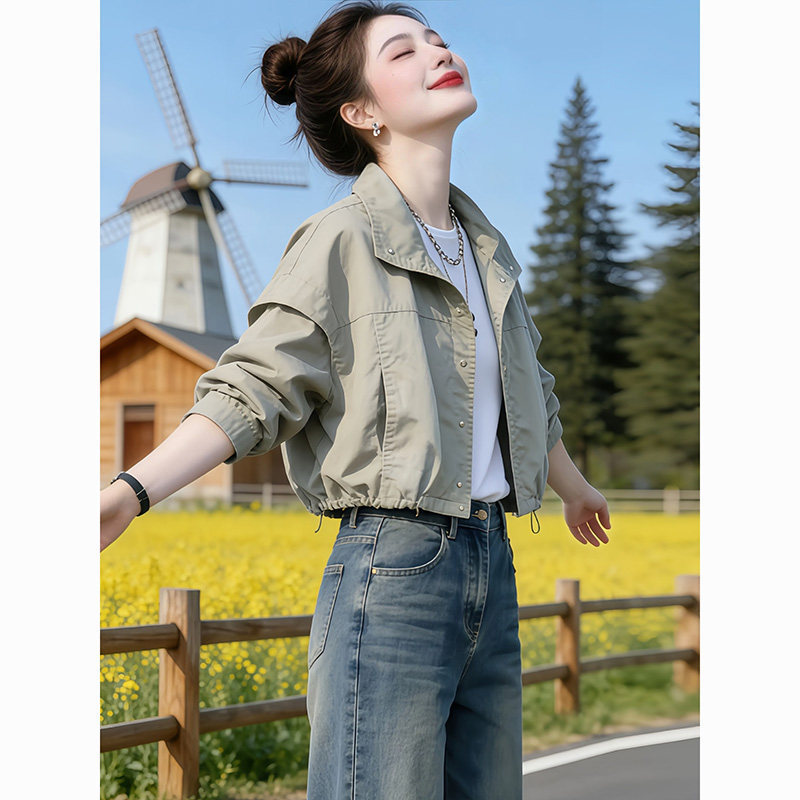 Korean Style Workwear Short Jacket for Women 2026 Autumn Loose Lapel Jacket for Petite Casual Tops Jacket