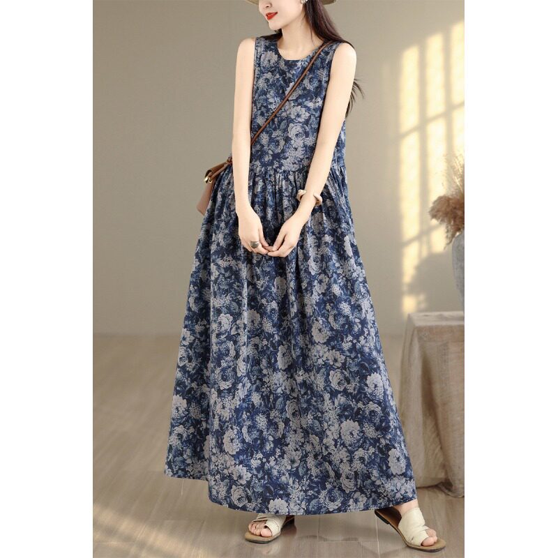 High-End Retro Printed Round-Neck Sleeveless Dress for Women, New Summer Style, Loose and Elegant, Slimming A-Line Tank Dress High-End Retro Printed Round-Neck Sleeveless Dress for Women, New Summer Style, Loose and Elegant, Slimming A-Line Tank Dress