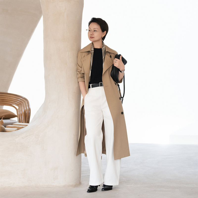 A Tango-Style Petite Women's Classic British-Style Double-Breasted Trench Coat Tg2631004