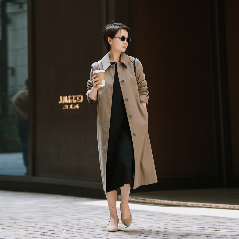 A Tango | Minimalist for Petite Figures, Cashmere-Cotton Elegant Single-Breasted Long Trench Coat, Includes B Version 2611005 A Tango | Minimalist for Petite Figures, Cashmere-Cotton Elegant Single-Breasted Long Trench Coat, Includes B Version 2611005
