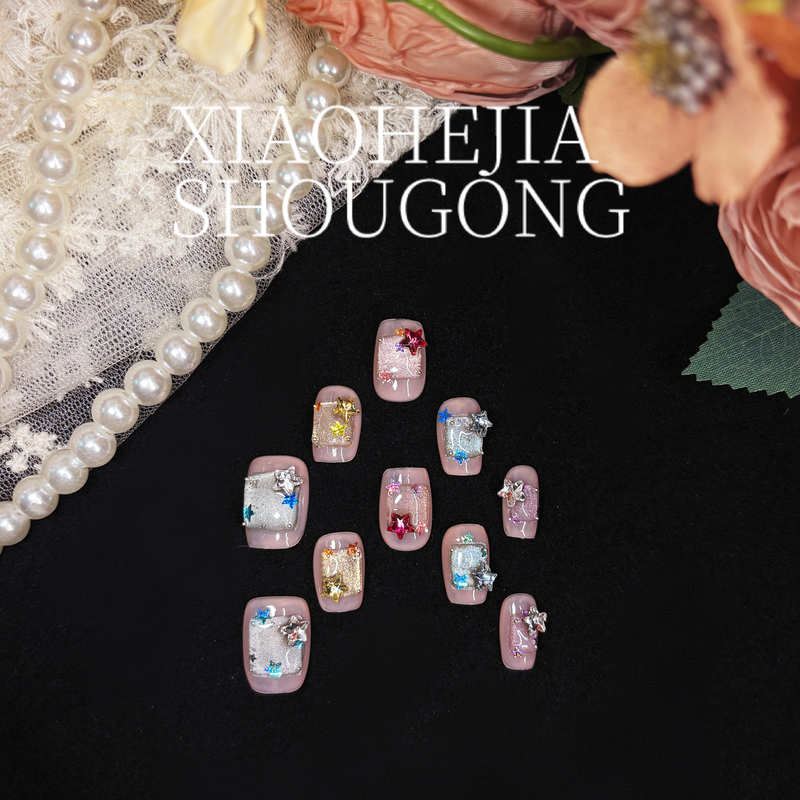 【Xiao He's Shop】Purely Handmade, Exquisitely Crafted Ice Cube Wearable Nails, Short Style for Daily Use, Candy Colors, Cute Nail Art, New Model 【Xiao He's Shop】Purely Handmade, Exquisitely Crafted Ice Cube Wearable Nails, Short Style for Daily Use, Candy Colors, Cute Nail Art, New Model