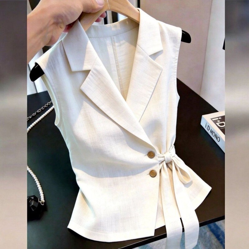 2026 Summer Elegant Versatile Sleeveless Vest with Unique Tie Design, Slimming Waist, Commuting Top for Women 2026 Summer Elegant Versatile Sleeveless Vest with Unique Tie Design, Slimming Waist, Commuting Top for Women