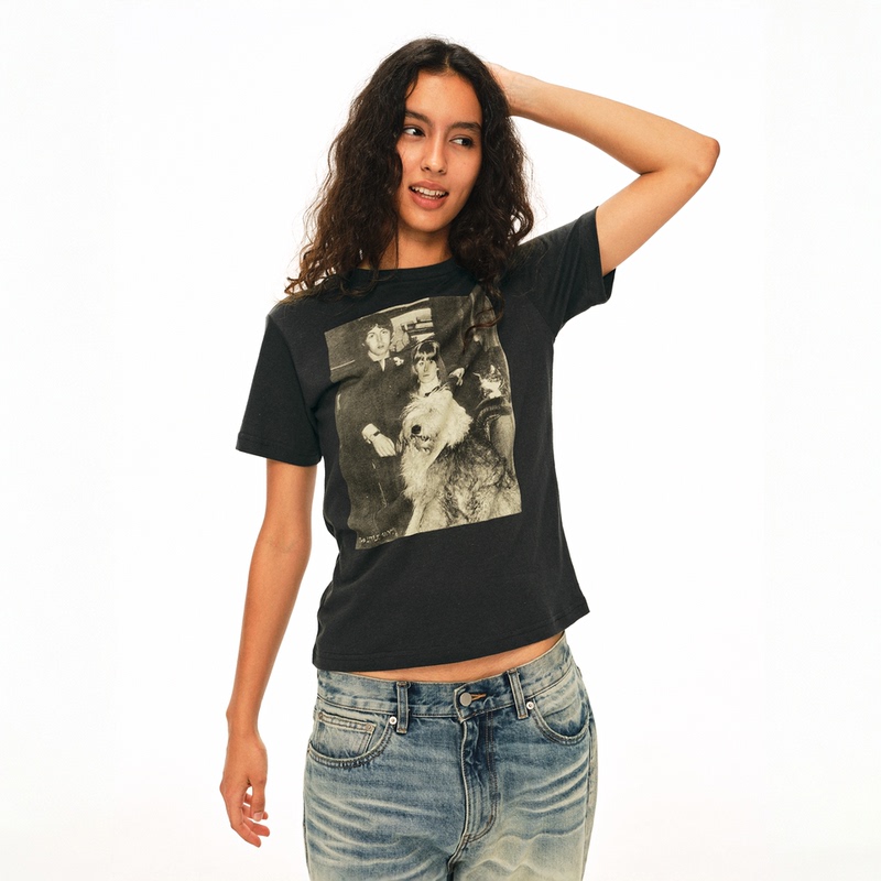 Two Little Guys* Hemp-Cotton Blend Beatles and Dog Graphic Print Fitted T-Shirt