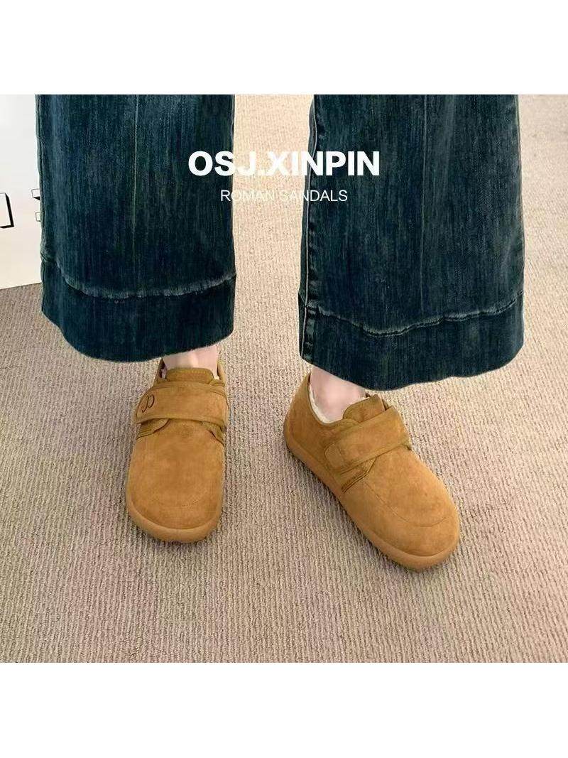 Winter Old Beijing Cloth Shoes for Women, New Style Fleece-Lined Cotton Shoes with Velcro, Flat Cotton Shoes for Middle-Aged and Elderly Women, Soft-Soled Non-Slip Women's Boots