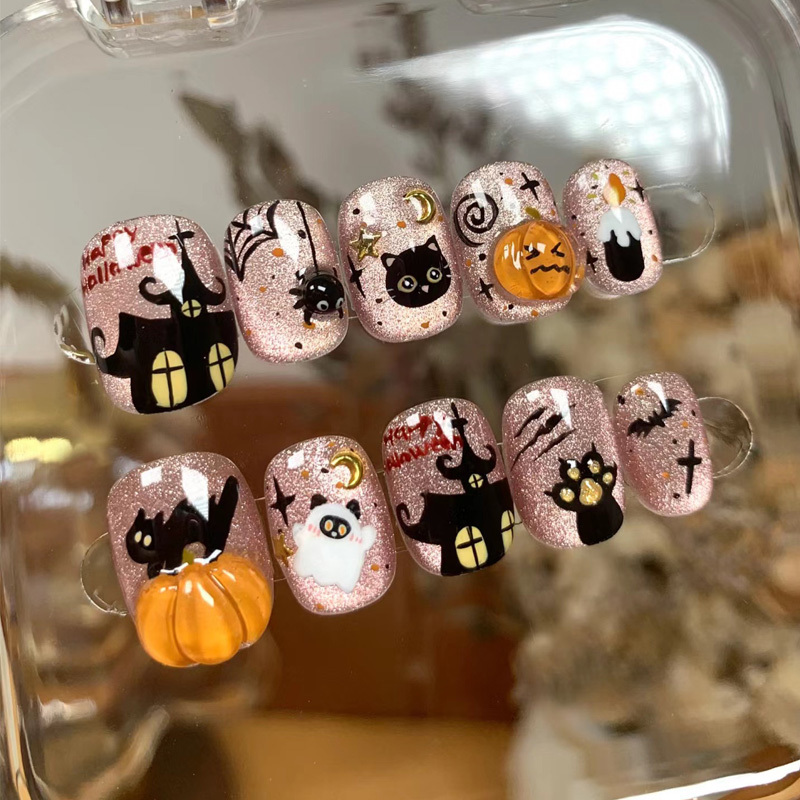 Halloween Handmade Short Nail Art, Cute and Quirky, Pinchable Pumpkin, Devil Cat Eye, Brightening Nail Art, New Autumn and Winter Style