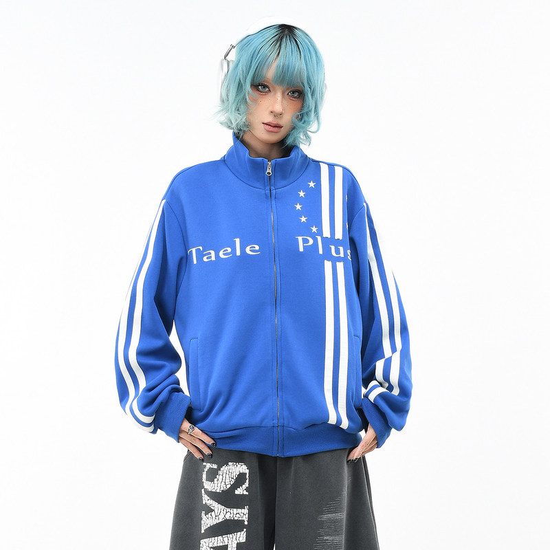 Original American-Style Sports Double-Striped Embroidered Short Jacket for Men and Women, Autumn Trendy Loose Zipper Cardigan Casual Jacket