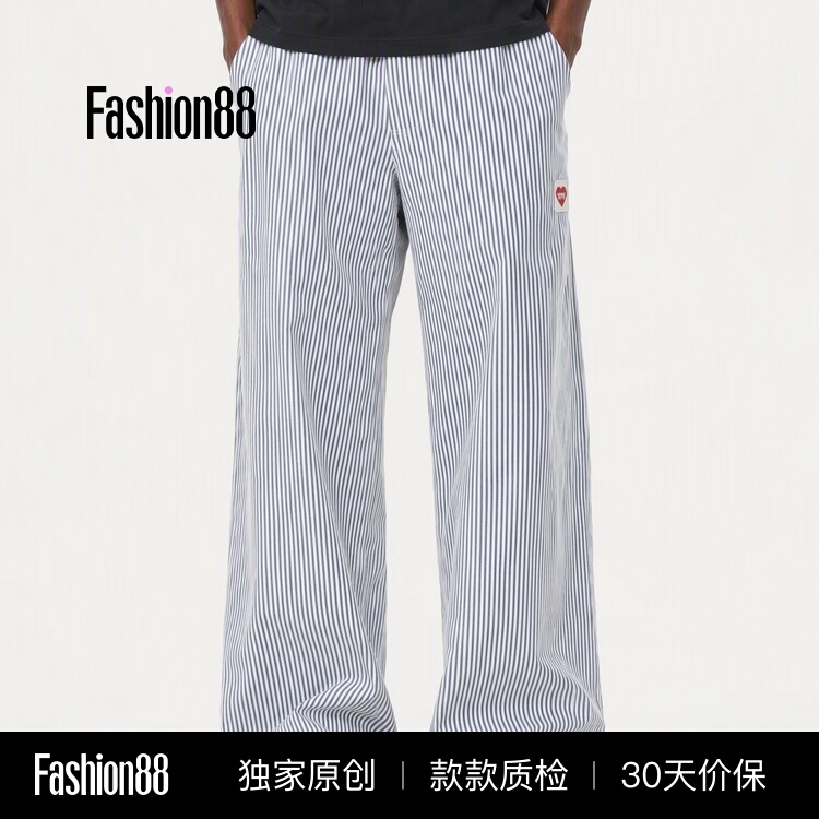 Original Heart Embroidery Vertical Stripe Casual Pants Unisex Drapey Straight Retro Loose Slimming Versatile Jeans Original Heart Embroidery Vertical Stripe Casual Pants Unisex Drapey Straight Retro Loose Slimming Versatile Jeans