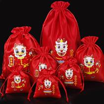 New Year red Chinese style lucky bag candy bag Year of the Dragon gift packaging bag cloth bag storage bag printed logo 17*23