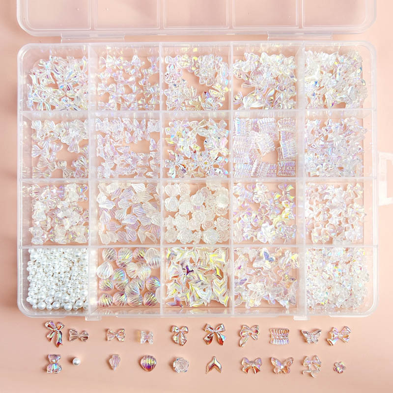 ins Mixed Bow Nail Art Decorations Pearl Heart Rose Bud Accessories Nail DIY Material Kit Box