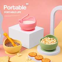 Childrens full silicone bowl suction cup learning to eat training meal bowl absorbs baby spoon and fork meal set kindergarten bowl and plate