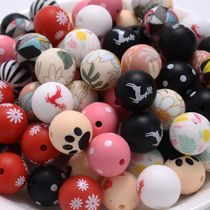 10Pcs 15mm Food Grade Silicone Round Beads Cartoon Teether B