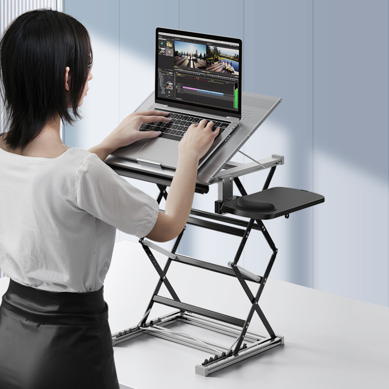 Standing Laptop Lift Table, Foldable Office Desk Lift Stand, Adjustable Height Stand, Flat-Top Lift Bracket