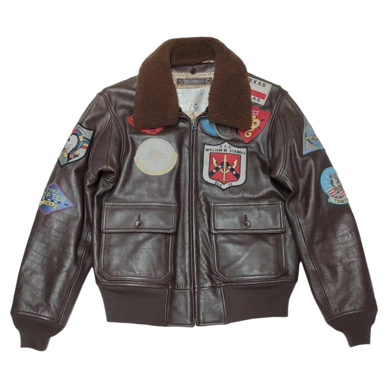 Avirex Men's Flight Leather Jacket Topgun Leather Jacket Winter Cycling Jacket Windproof and Comfortable