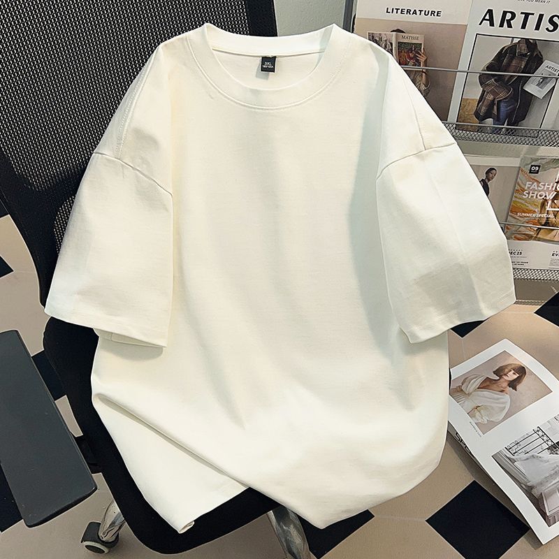 American-Style Simple Solid White Pure Cotton T-Shirt Short-Sleeved Unisex Summer ins Loose Casual Versatile Couple Top