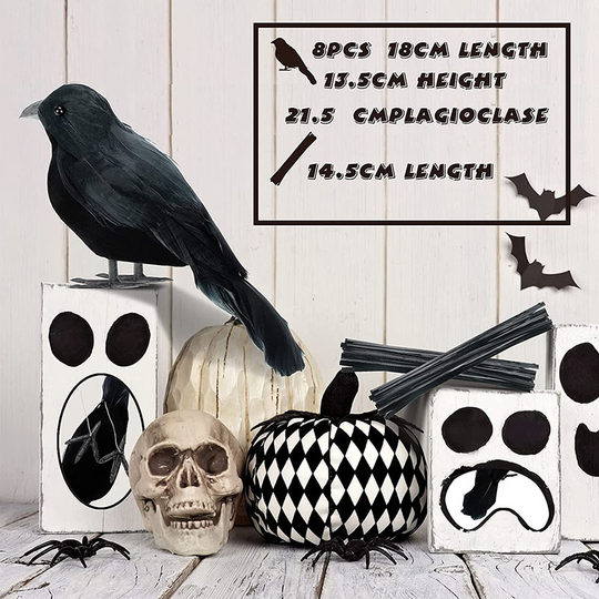 Halloween Decoration Artificial Crow Figurine Party Bar Tabletop Theme Decoration Scene Setup Photo Props
