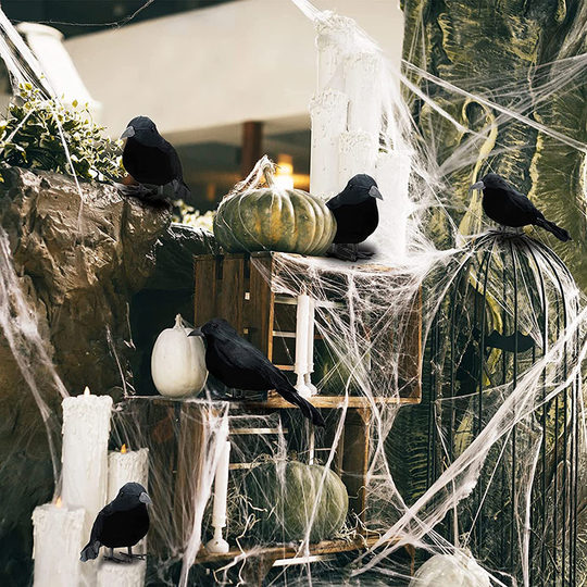 Halloween Decoration Artificial Crow Figurine Party Bar Tabletop Theme Decoration Scene Setup Photo Props