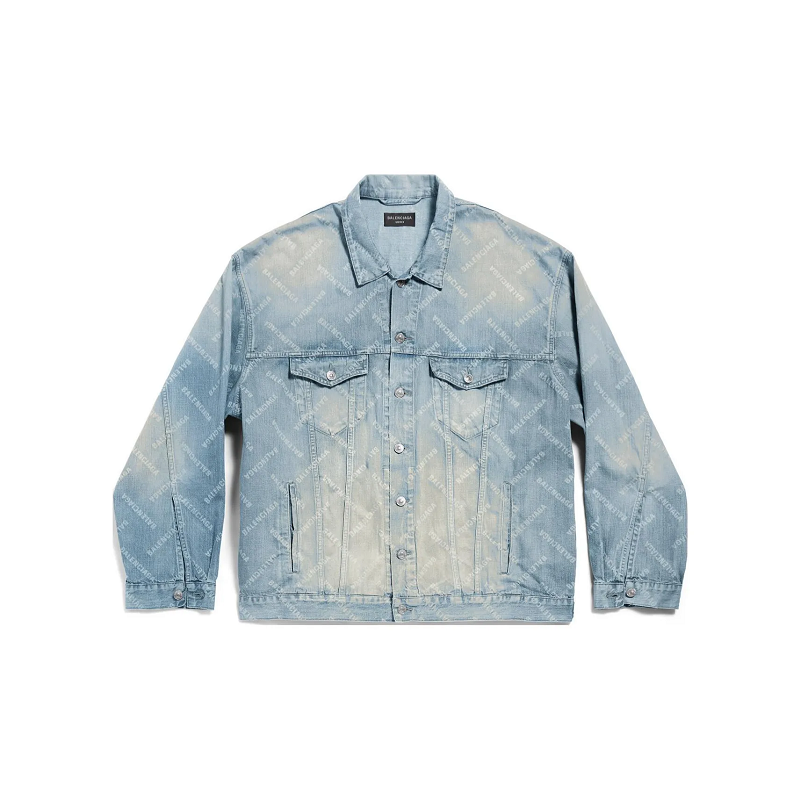 Balenciaga巴黎世家 翻领纯棉满印单排扣长袖牛仔外套女款 浅蓝色
