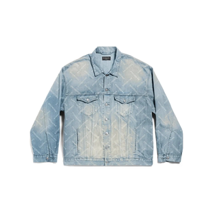 牛仔外套女款 浅蓝色 翻领纯棉满印单排扣长袖 Balenciaga巴黎世家