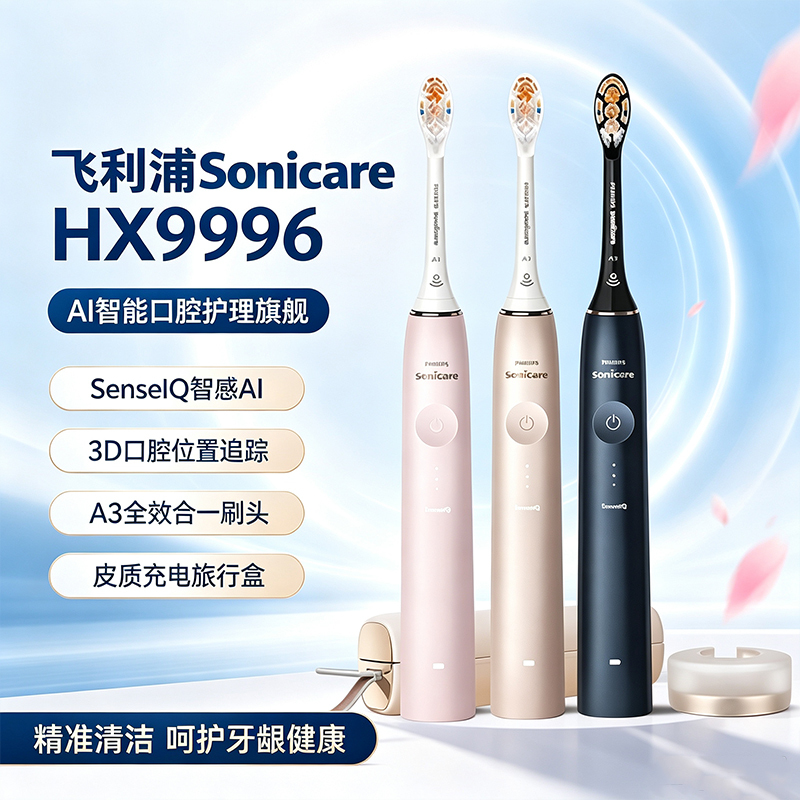 Philips Electric Toothbrush Hx9996 Smart High-End Adult Sonic Diamond Ai Whitening Soft Bristle Brush Hx9997
