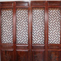 Chinese antique solid wood lattice screen four-leaf folding screen Dongyang wood carving partition door and window flower window camphor wood carving